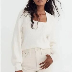 Madewell Melwood Square Neck Pullover Sweater In Coziest Yarn - Ivory L